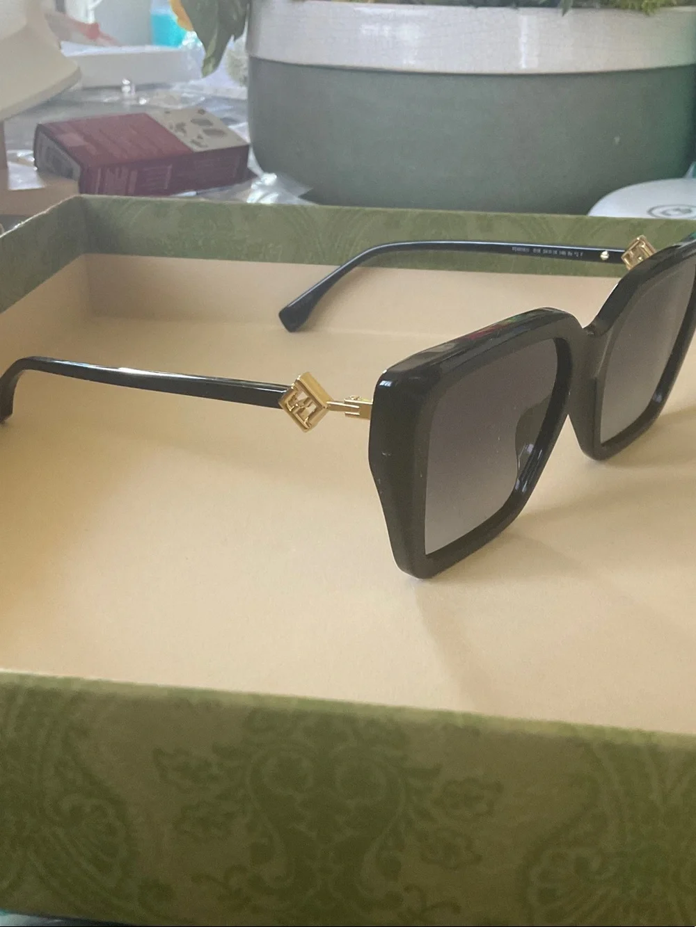 Black Square Sunglasses with Gold Accent - Designer Style